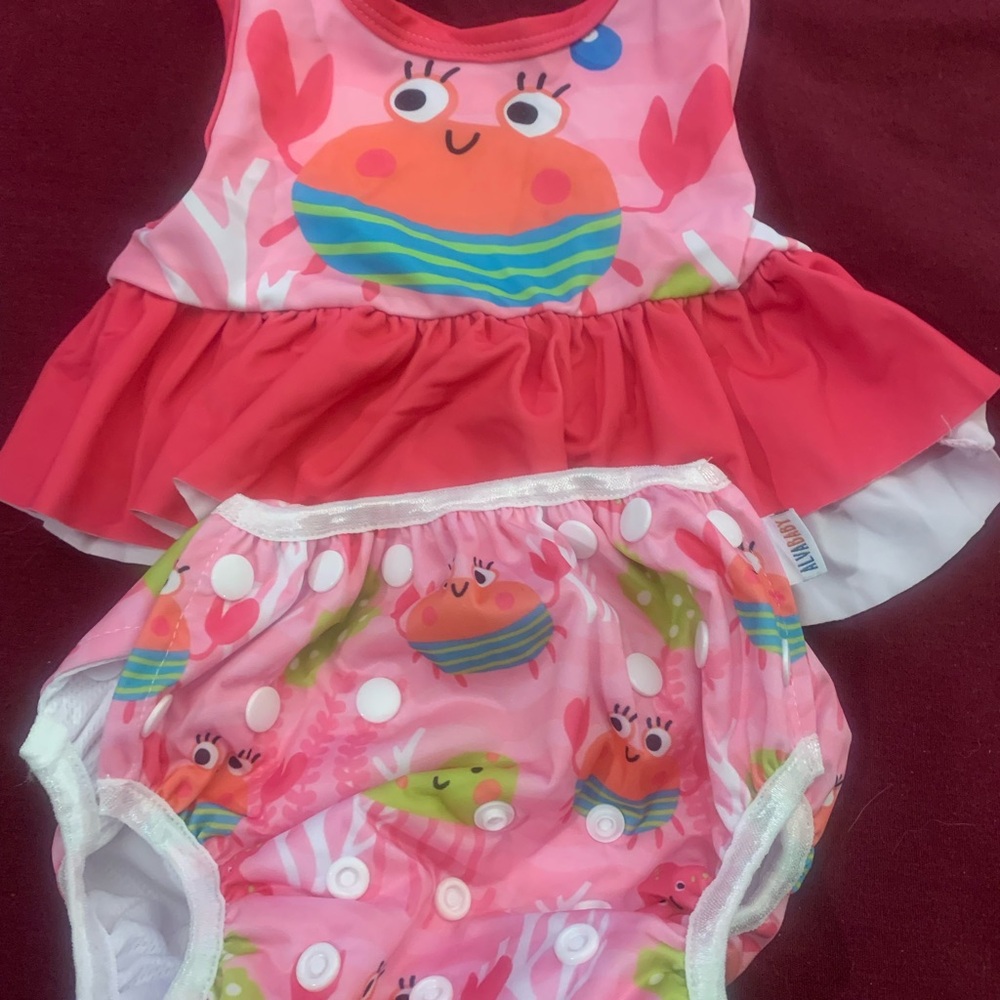 Pink Crab Swim Diaper Cover Set